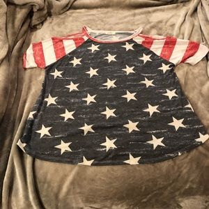 Hopely Cold Shoulder USA Flag Stars and Stripes Top